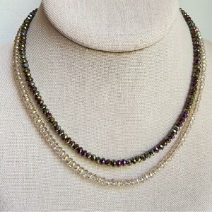 Two glass crystal necklaces with mini faceted sparkly iridescent rondelle beads